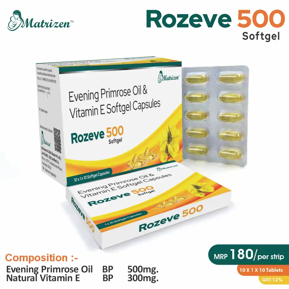 Evening Primrose Oil + Natural Vitamin E  Softgel at the best price in PCD Pharma Franchise for Herbal Supplement, Skin Health, and Hormonal Balance.